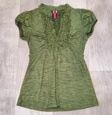 De Colección Y2K Babydoll Verde Oliva Top L Coqueta Cottagecore Volantes Cuello en V Manga Gorra Foto 1 de 4