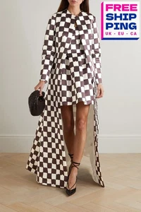 RRP€2988 EMILIA WICKSTEAD Long Coat Size S Checked Lined Open Front Made in UK - Picture 1 of 7