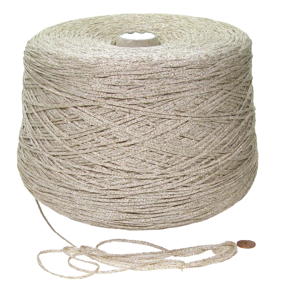 Große Kone 2,1kg (2100g) Glitzergarn Bändchengarn Häkelgarn Strickgarn goldbeige - Bild 1 von 2