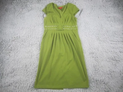 Vestido Midi Signature Sangria Feminino Médio Verde Decote V com Cinto Pontilhado Prata - Imagem 1 de 4