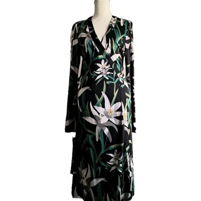 Diane von Furstenberg Size 12 CYBIL Harlow Lily Floral Silk Midi Wrap Dress L - Image 1 of 4