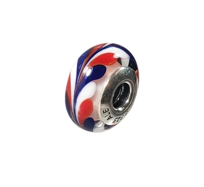 Auténtico Pandora Todo Americano Rojo Blanco Azul Remolino Cristal de Murano Dije Retirado Foto 1 de 4