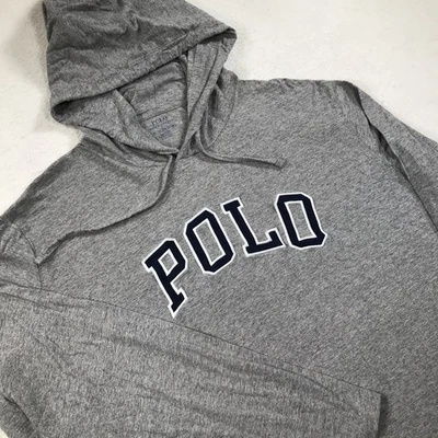 Polo Ralph Lauren Para Hombres 2XL XXL Gris Logo Deletreado Camiseta con Capucha Manga Larga Preppy Foto 1 de 4