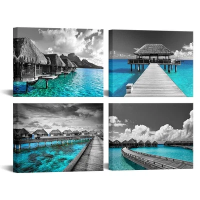 Nachic Wall Turquoise Bathroom Wall Art Decor Grey and Teal Ocean Maldives Pi... - Image 1 of 4