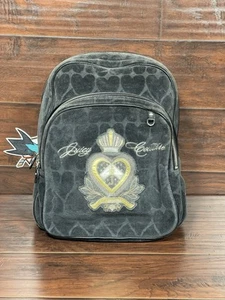 Y2K Juicy Couture Backpack Velour Charcoal Gray Black Heart Print RARE Used - Picture 1 of 16