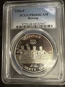 1996-P Olympic Rowing Commemorative Dollar PR68 DCAM PCGS Blue Label ***** - Picture 1 of 2