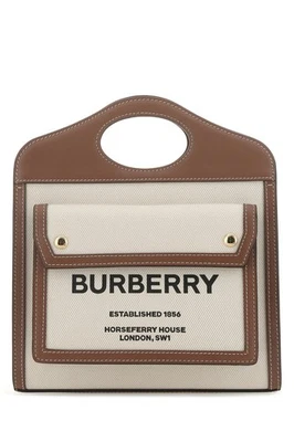 BURBERRY Mini Bolso de Bolsillo Marrón Arena Lona Asa Superior Bolso Nuevo Foto 1 de 4