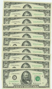 FR #2115C $50 1969A (10) Federal Reserve Notes Philadelphia Consecutive DC-6242 - Picture 1 of 3