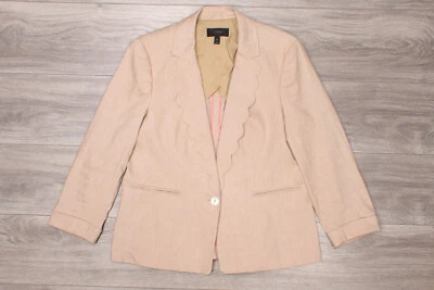 J. Crew Women's Linen Blazer Sz 12P Scalloped Lapel Collar Tan Single Button - Image 1 of 4