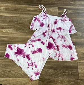 WOMENS PLUS SIZE 4XL BIKINI SWIM SET 2 PCS TIE DYE WHITE AND PURPLE - Picture 1 of 7