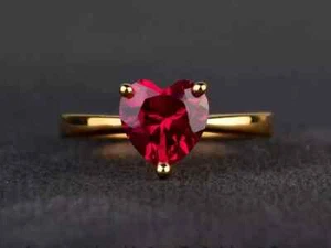 2.00Ct Heart Cut Lab Created Red Ruby Engagement Ring 14k Yellow Gold Plated - Picture 1 of 3