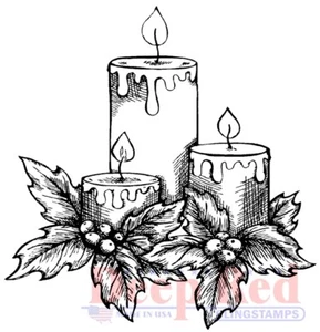 Deep Red Stamps Holiday Candles Rubber Cling Stamp - Picture 1 of 3