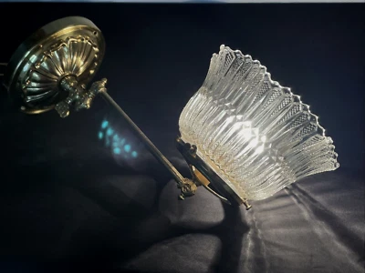 CONVERTED Antique Vtg Gas Wall Sconce Victorian Arts & Crafts Deco Mission Brass - Image 1 of 4