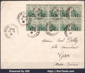 FRANCE BLOC DE 10 N°163 SUR LETTRE POUR GAN DE NOEUX LES MINES DU 18/09/1929 - Picture 1 of 2