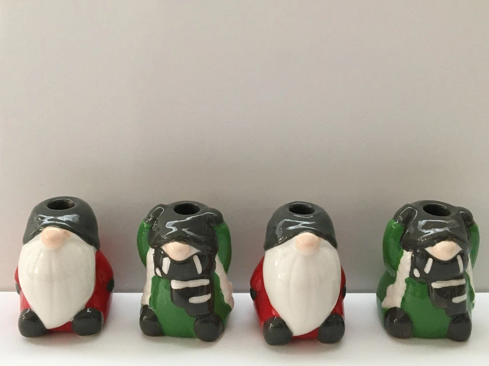 NEW H IS FOR HAPPY HOLIDAY GNOME TAPER CANDLE HOLDERS SET OF 4 - Image 1 of 1
