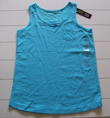 Camisa Top Niñas Verde Soda Azul Correa Ancha Encaje Estilo Tanque Talla L 10-12 Foto 1 de 3