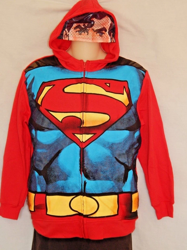 Superman Body Hoodie Size Youth Large & XL Hooded Sweatshirt Mask DC Comics - Image 1 of 4