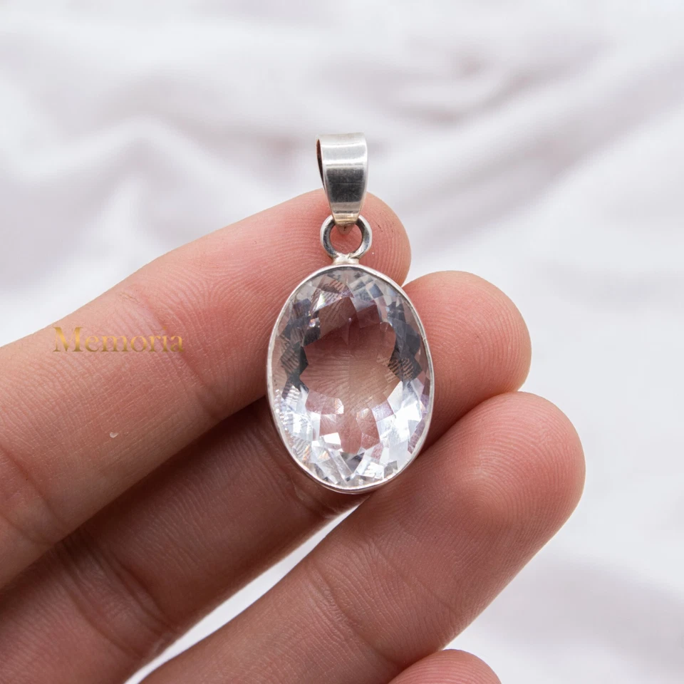 Natürlich Oval Schliff Weiß Topas Edelstein Anhänger 925 Sterlingsilber Schmuck - Bild 1 von 1