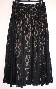 VTG Karen Kane Skirt Large Long Lace Black Tan Lining Flowy Pull-On Cotton Blend - Picture 1 of 10