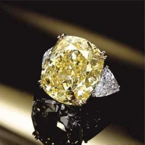 4.00 Ct Yellow Cushion Simulated Diamond Engagement Ring 14k White Gold Plated - Picture 1 of 5