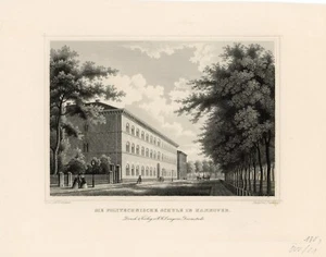 Hannover, techn. Schule Original Stahlstich um 1850, Lange Darmstadt, 11 x 17 cm - Bild 1 von 2