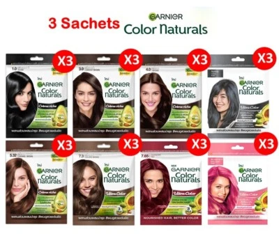3X Garnier Color Naturals Crema Gris Cabello Cobertura 8 Negro Marrón Ceniza Rojo Tonos Foto 1 de 4