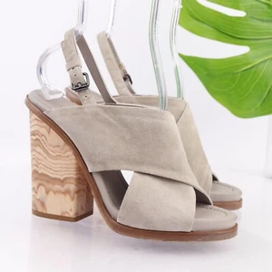 VINCE Italy Women's Helena Sandal Size 8 Wooden Block Heel Slingback Gray Suede - Picture 1 of 13