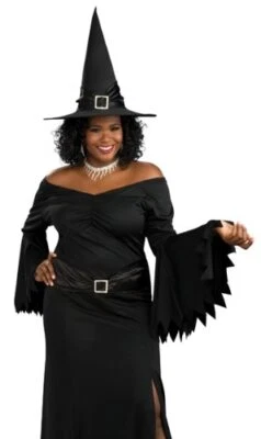 Elegante Disfraz de Bruja Malvada Negra Elegante Halloween Talla Grande Adulto Foto 1 de 2
