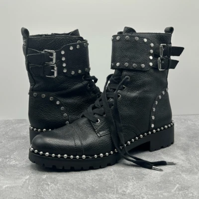 Botas de Combate Sam Edelman Jennifer Cuero Negro Talla 8M Tachonadas Moto Motociclista Foto 1 de 4