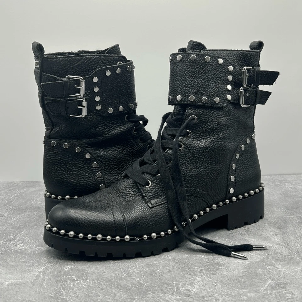 Botas de Combate Sam Edelman Jennifer Cuero Negro Talla 8M Tachonadas Moto Motociclista Foto 1 de 4