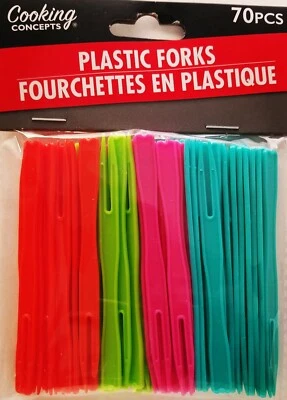 COOKING CONCEPTS MINI-FORKS Appetizer-Party Picks Spears Plastic Multi-Colors, 3.5" (9 cm) 70 Ct/