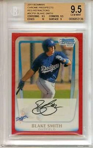 2011 Bowman Chrome - BGS 9.5 BLAKE SMITH, 3/5 RED Refractor RC #BCP91, Dodgers! - Picture 1 of 2