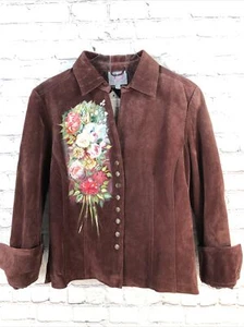 Giacca donna pelle scamosciata di L R Brushworks media hippy boho fiori - Foto 1 di 12