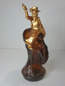 Avon Vintage Cowboy Riding Bucking Bronco Rodeo Horse Rider Decanter Amber Glass - Picture 1 of 6
