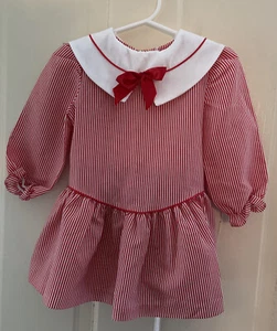 Vintage 2T Baby Toddler Girls Dress Red White striped accent Collar Excellent - Picture 1 of 2