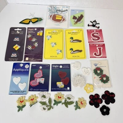 Lot of Miscellaneous Sew On Iron On Appliques Patches Hearts Flowers Ducks etc - Image 1 of 4