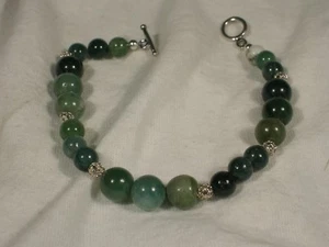 7in Moss Agate Bead Bracelet - Picture 1 of 1
