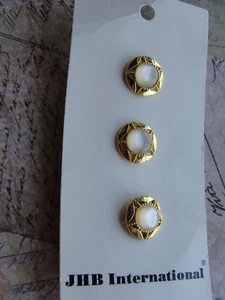 Vintage JHB Buttons 3 Gold White Moonglow Center 1/2" Metalized Plastic NOS NOV - Picture 1 of 3