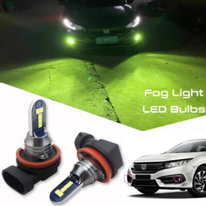 2 Extremely Bright Lemon Green H11 Fog Light LED Bulbs for Honda Civic 2006-2020 - Picture 1 of 8