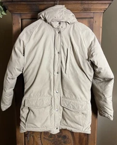 VTG 80s/90s Eastern Mountain Sports Men’s M Beige Down Puffer Hooded Zip Coat - Picture 1 of 19