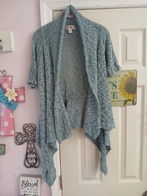 Suéter Decree Frente Abierto Mujer XL Azul Tejido Manga Corta Cascada Cárdigan  Foto 1 de 4