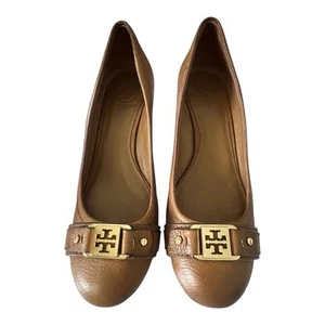 Zapatos de tacón de cuña Tory Burch Natalya cuero granulado marrón tostado talla 6,5 M - Imagen 1 de 11