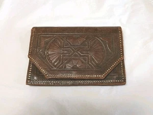 Tooled Leather Purse Vintage Clutch Bag Abstract Design Boho Hippie Handmade - Picture 1 of 22