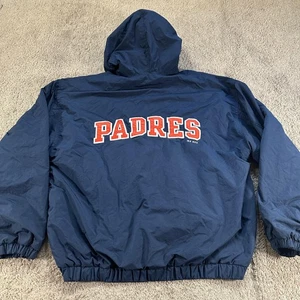 Vintage San Diego Padres Jacket Mens Large Navy MLB Baseball Hooded Gear Zip Up - Picture 1 of 17