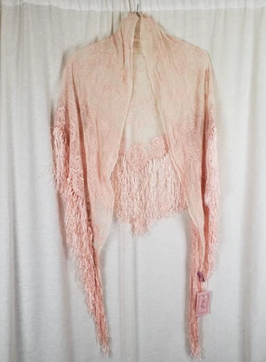 NWT Blush Pink Piano Shawl With Fringe Scarf Wrap Womens One Size Fuschia - Image 1 of 4
