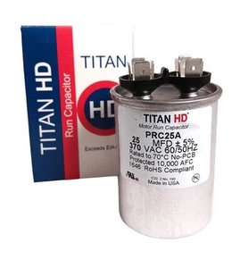 Titan HD PRC25A Condensatore di funzionamento motore 25 MFD, 370 VAC, rotondo, NUOVO E13 - Foto 1 di 2