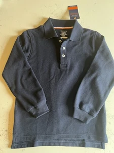 French Toast SMALL (6/7) Long Sleeve Pique NAVY school uniform shirt polo NEW - Picture 1 of 6