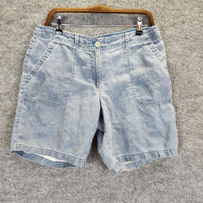 Pantalones Cortos Tommy Bahama Para Mujer 12 Azul Claro Lino Informal Calce Relajado Logo Marlín Foto 1 de 4