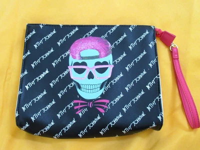 Betsey Johnson Wristlet Clutch Purse w/punk Skull signature 10"x8"x2" pink black - Image 1 of 4
