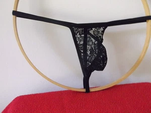 Tanga de cuerda G para hombre micro corte delantero trasero elección personalizada sexy transparente encaje negro - Imagen 1 de 2